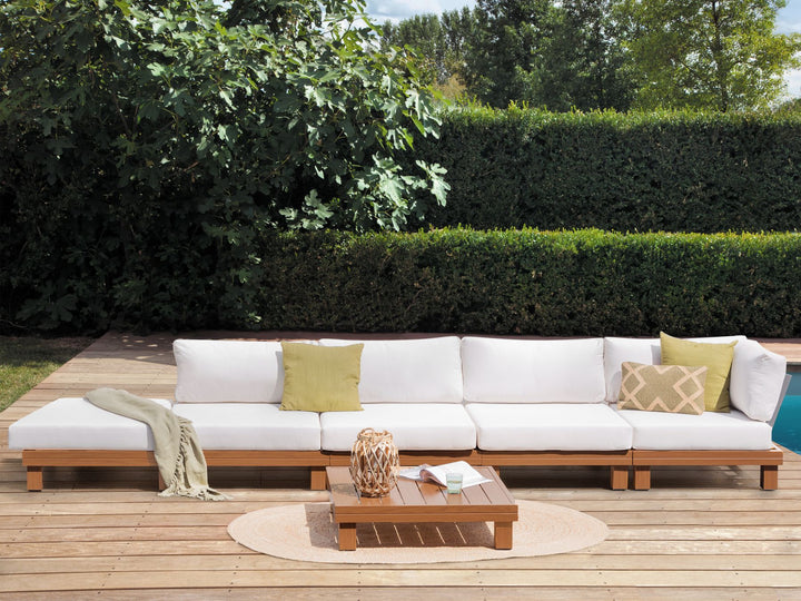 Sanza Garden Corner Sofa with Table 5 Seater Left Hand Modular Metal White