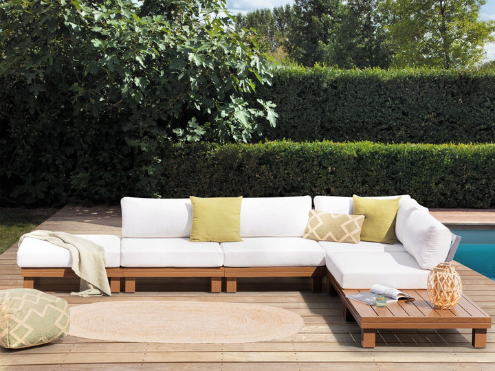 Sanza Garden Corner Sofa with Table 5 Seater Left Hand Modular Metal White