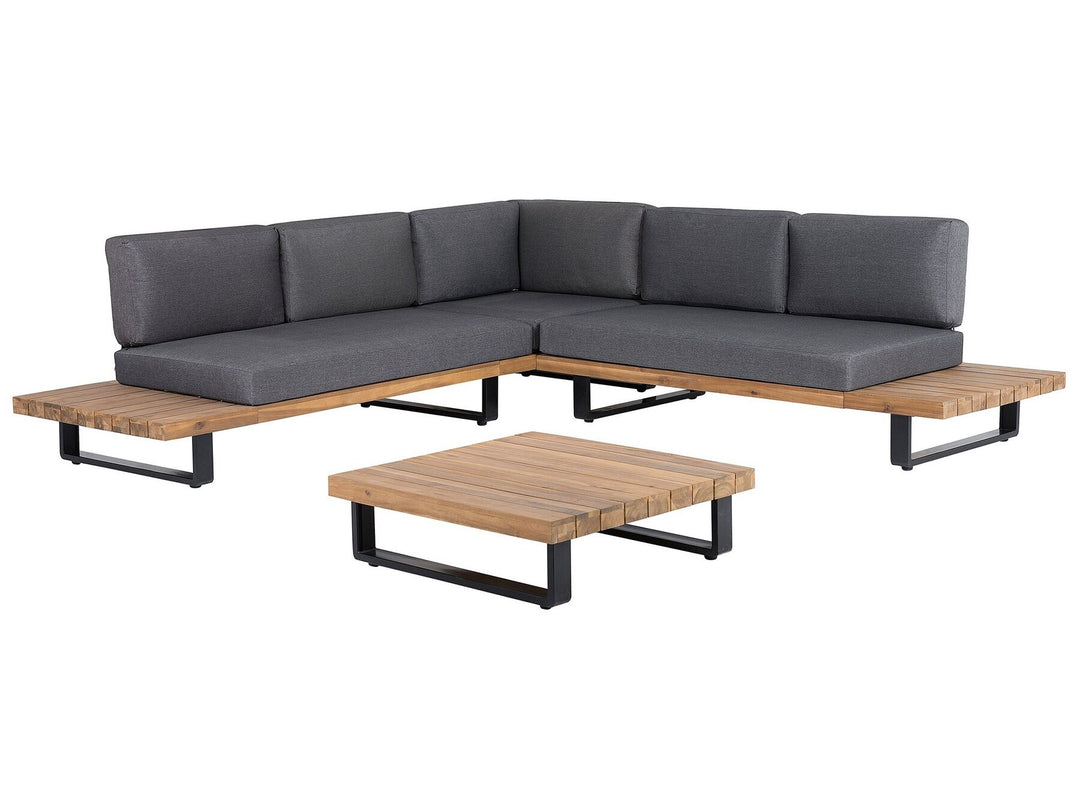 Mykonos Garden Corner Sofa with Table 5 Seater Right Hand Certified Acacia Wood Dark Grey