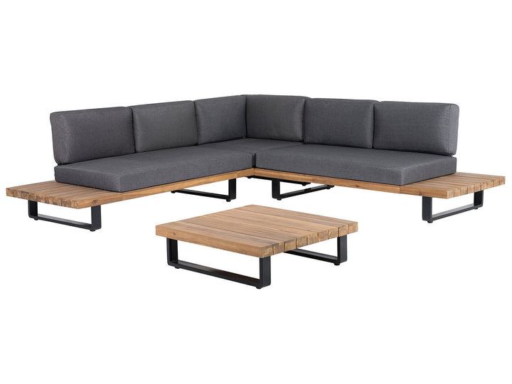 Mykonos Garden Corner Sofa with Table 5 Seater Right Hand Certified Acacia Wood Dark Grey
