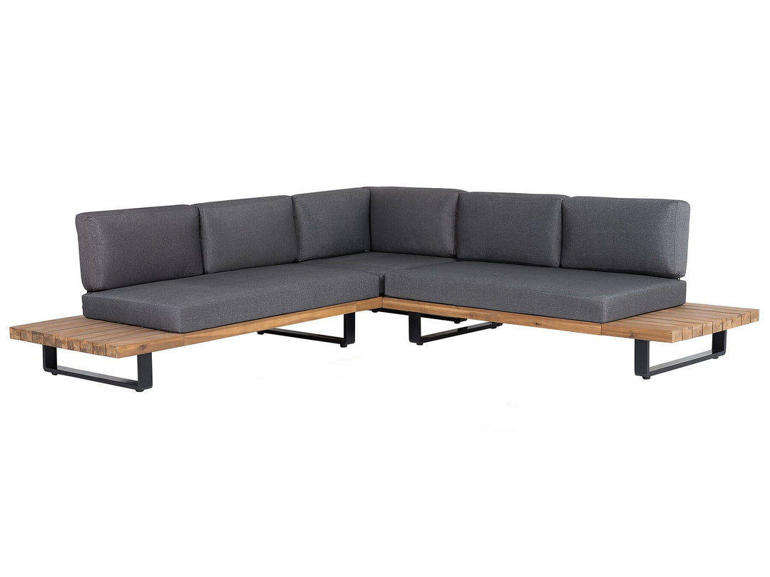 Mykonos Garden Corner Sofa with Table 5 Seater Right Hand Certified Acacia Wood Dark Grey