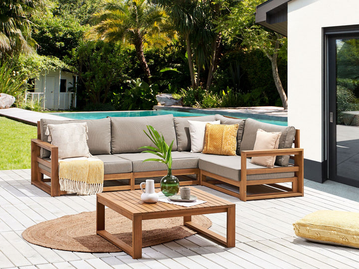 Timor Garden Corner Sofa with Table 4 Seater Left Hand Modular Certified Acacia Wood Light Brown