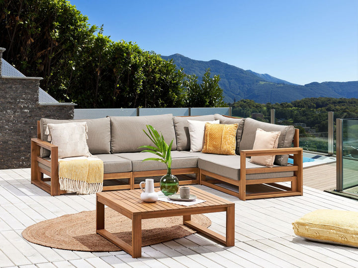Timor Garden Corner Sofa with Table 4 Seater Left Hand Modular Certified Acacia Wood Light Brown