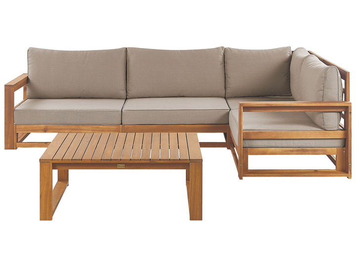 Timor Garden Corner Sofa with Table 4 Seater Left Hand Modular Certified Acacia Wood Light Brown