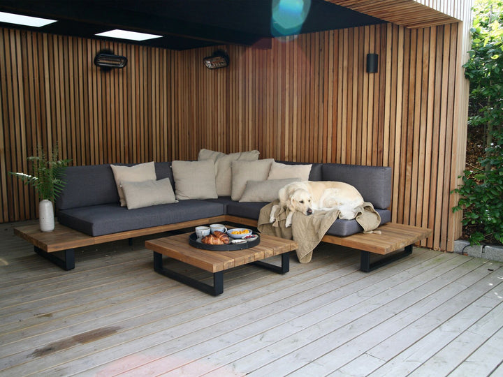 Mykonos Garden Corner Sofa with Table 5 Seater Right Hand Certified Acacia Wood Dark Grey