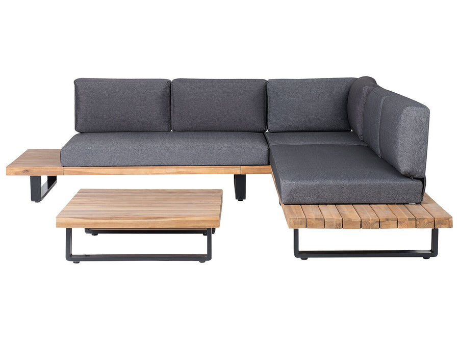 Mykonos Garden Corner Sofa with Table 5 Seater Right Hand Certified Acacia Wood Dark Grey