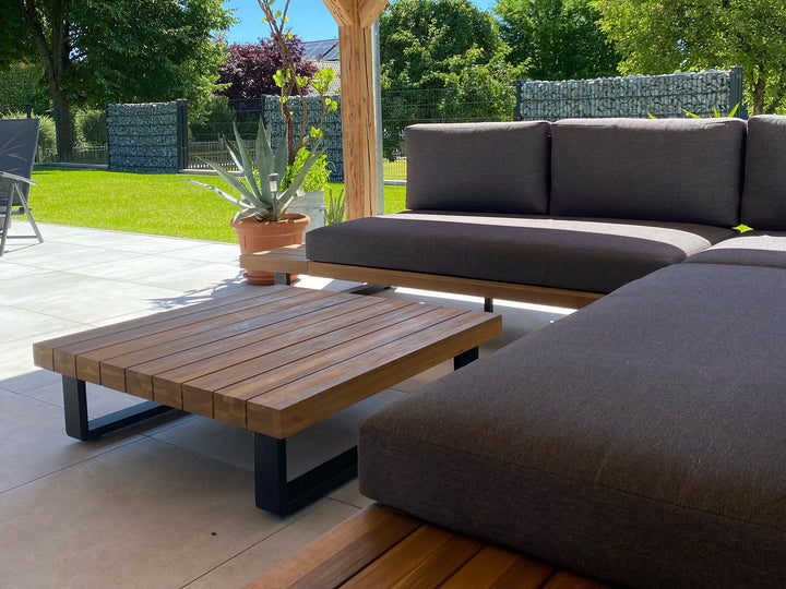 Mykonos Garden Corner Sofa with Table 5 Seater Right Hand Certified Acacia Wood Dark Grey