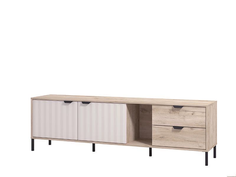 Della Grey Oak Effect Cashmere Slatted TV Unit Cabinet