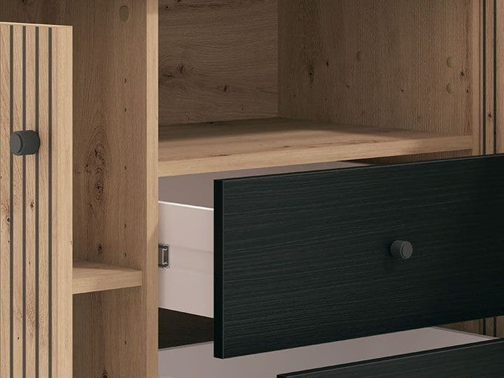Slatted Artisan Oak Effect And Black TV Unit  Bazine
