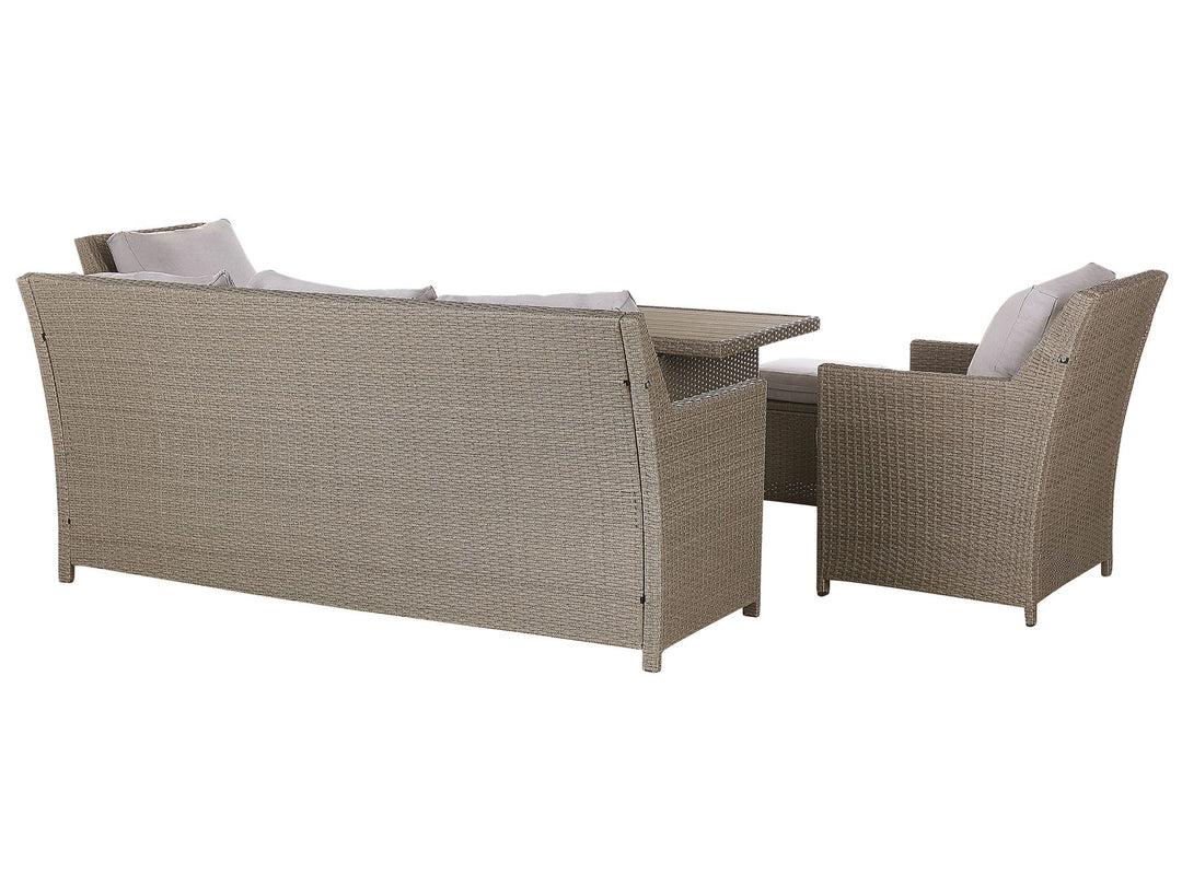Fonti Garden Lounge Set with Table and Ottoman 5 Seater with Cushions PE Rattan Taupe