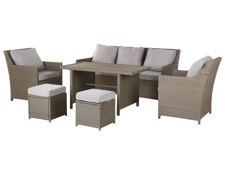Fonti Garden Lounge Set with Table and Ottoman 5 Seater with Cushions PE Rattan Taupe
