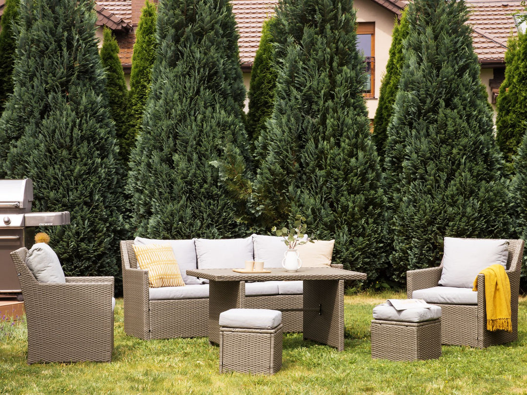 Fonti Garden Lounge Set with Table and Ottoman 5 Seater with Cushions PE Rattan Taupe