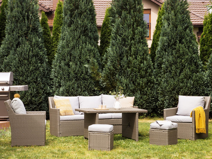 Fonti Garden Lounge Set with Table and Ottoman 5 Seater with Cushions PE Rattan Taupe