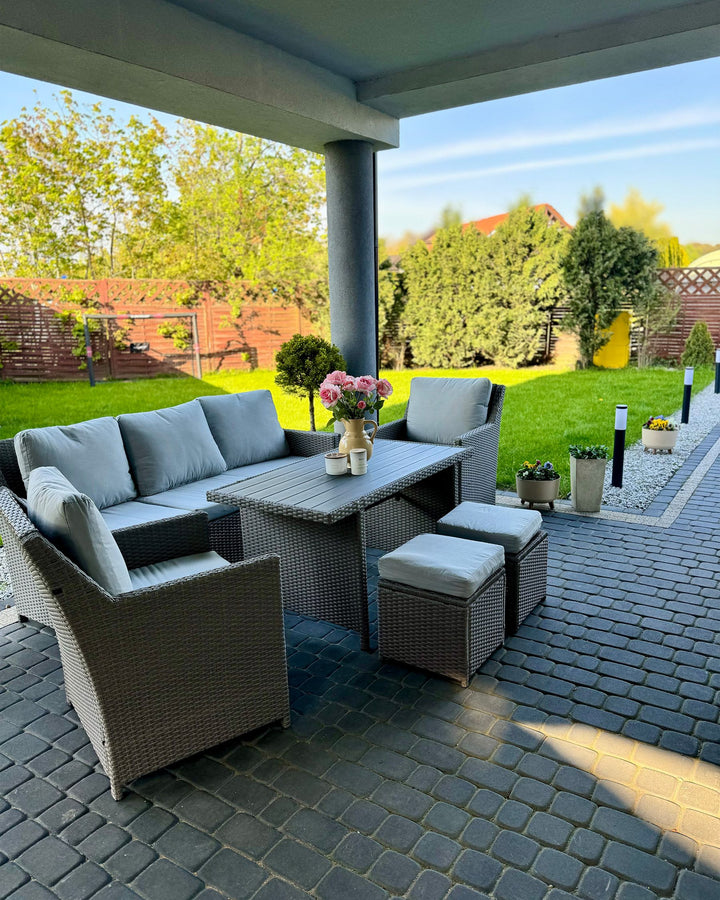 Fonti Garden Lounge Set with Table and Ottoman 5 Seater with Cushions PE Rattan Taupe