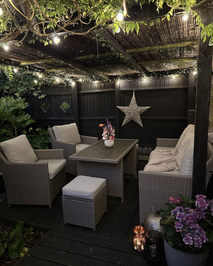 Fonti Garden Lounge Set with Table and Ottoman 5 Seater with Cushions PE Rattan Taupe
