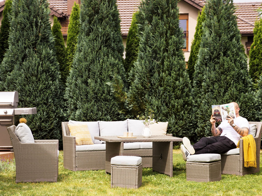 Fonti Garden Lounge Set with Table and Ottoman 5 Seater with Cushions PE Rattan Taupe