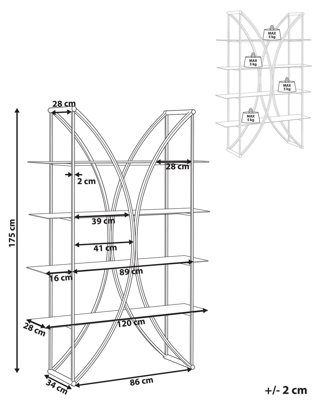 4 Tier Shelving Unit Metal 175 cm Gold Paulo