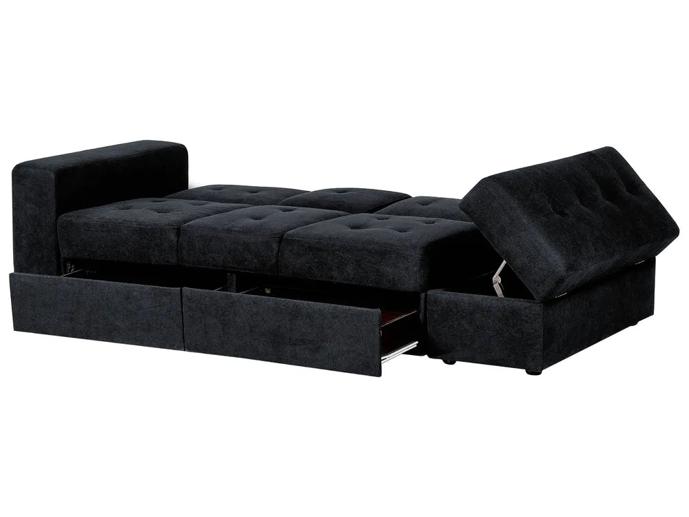 Sofa Bed 3 Seater Fabric Black with Storage Alycea