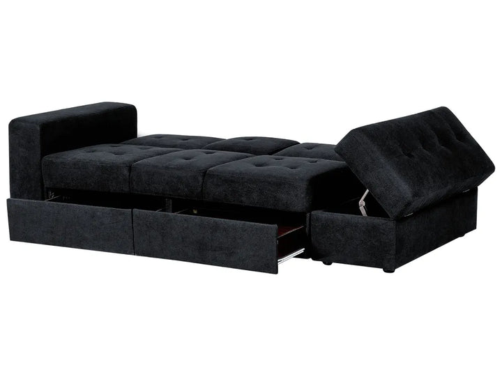 Sofa Bed 3 Seater Fabric Black with Storage Alycea