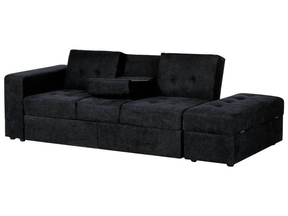 Sofa Bed 3 Seater Fabric Black with Storage Alycea