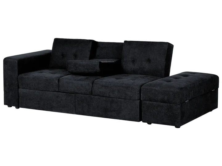 Sofa Bed 3 Seater Fabric Black with Storage Alycea