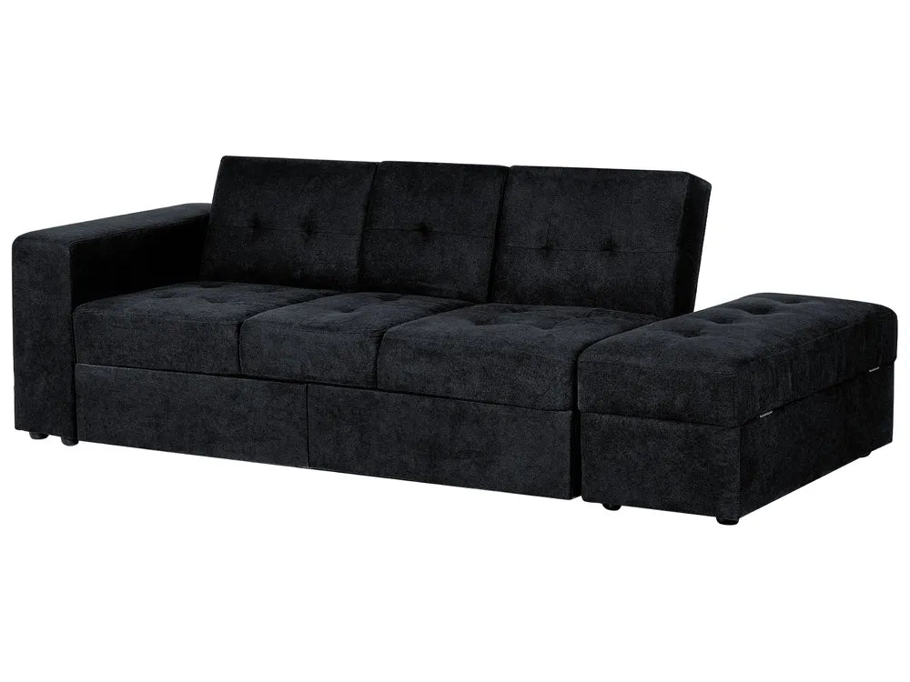 Sofa Bed 3 Seater Fabric Black with Storage Alycea