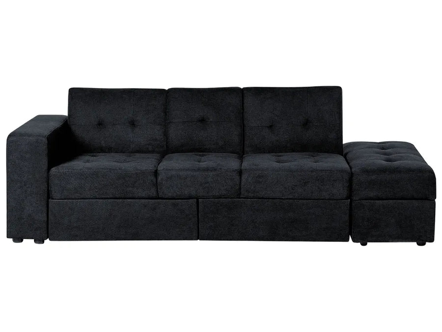 Black fabric 3-seater sofa bed with hidden storage
