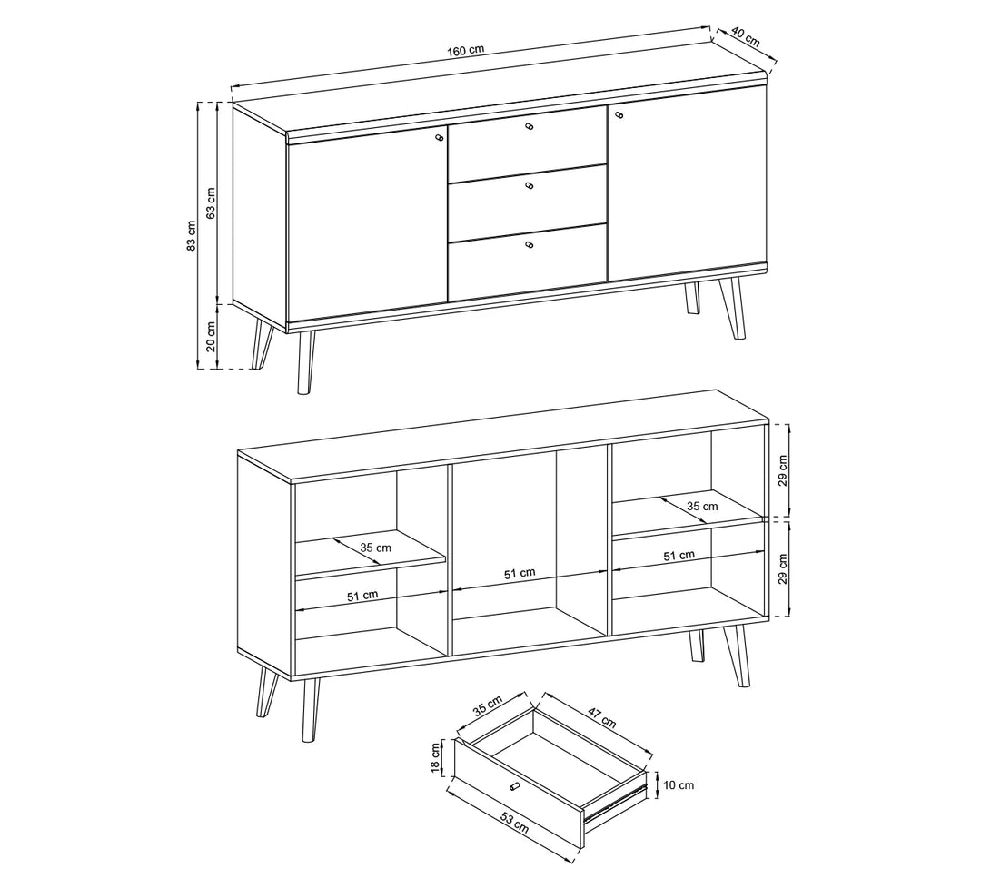 Large Sideboard Cabinet White Matt Primo