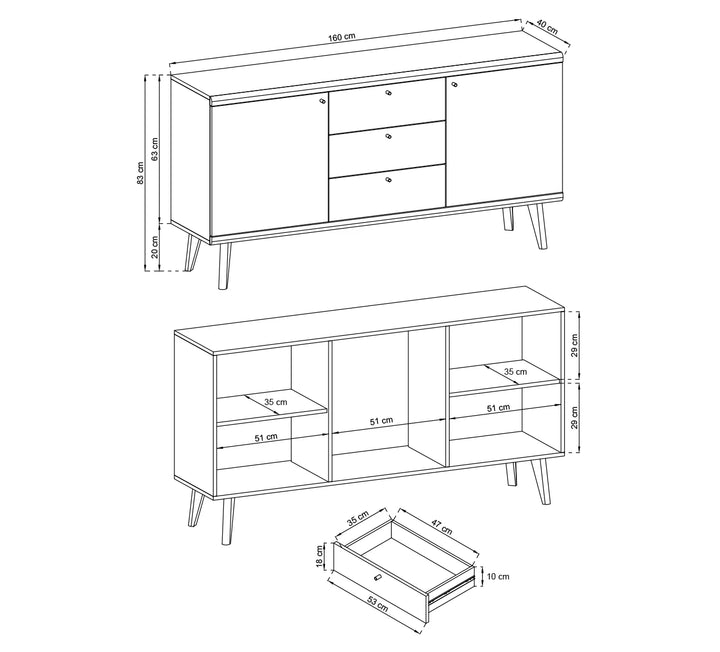 Large Sideboard Cabinet White Matt Primo