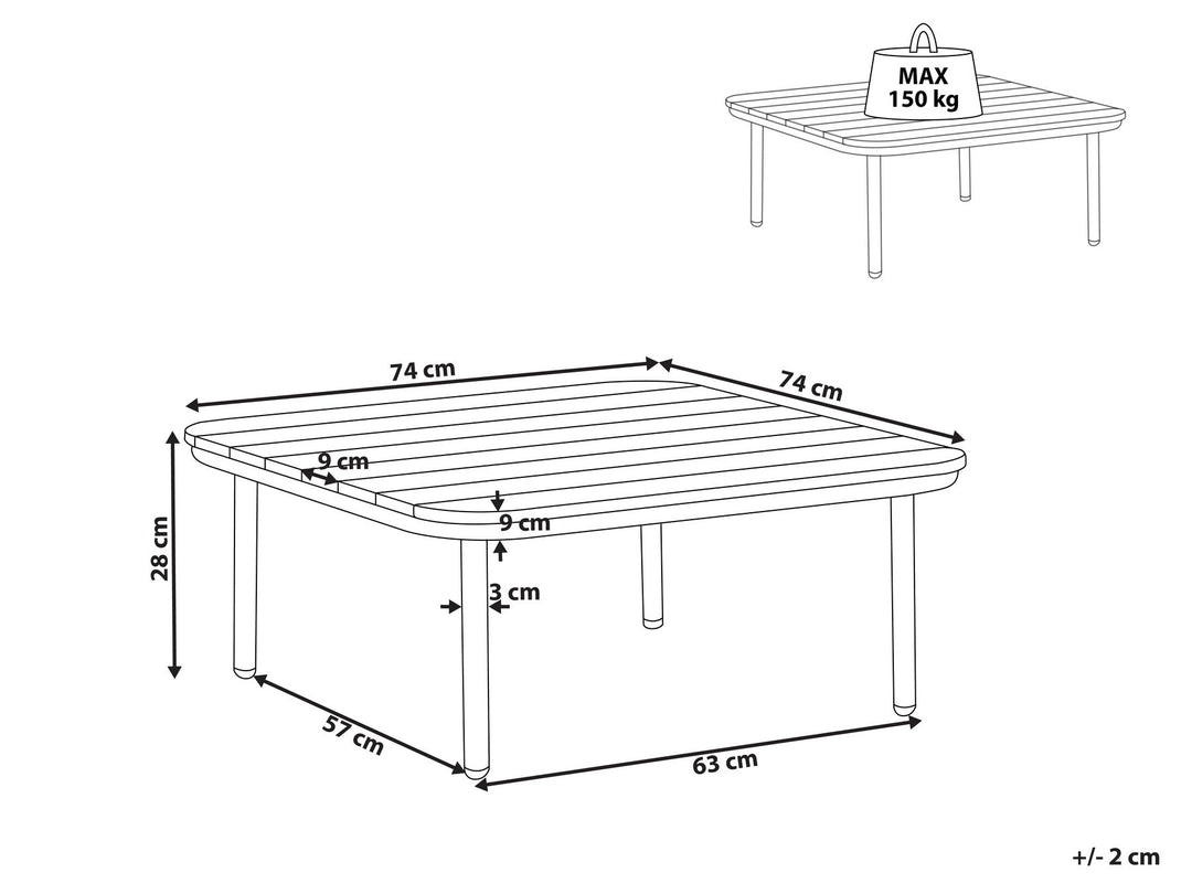 Senise Garden Coffee Table 74 cm 74 cm Metal Brown