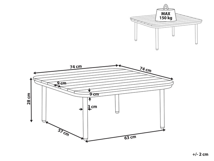 Senise Garden Coffee Table 74 cm 74 cm Metal Brown