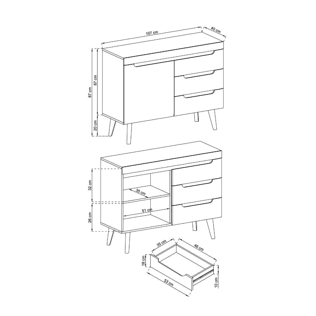 Sideboard Cabinet White Gloss Nordi