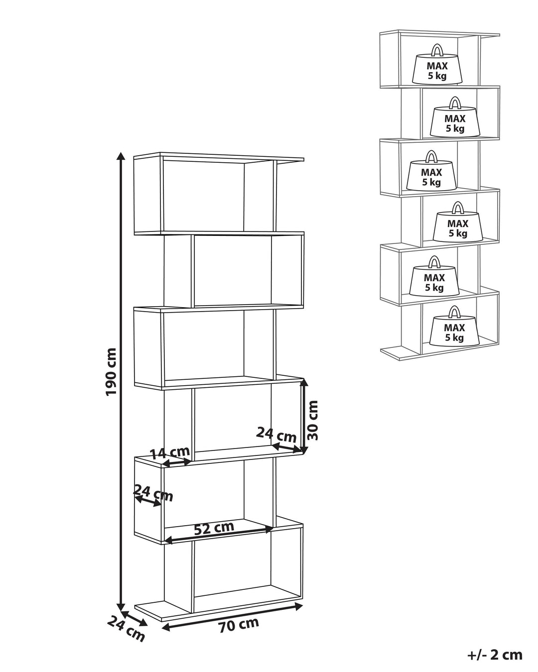 Ezra 6 Tier Bookcase 190 cm Light Brown Valdosa