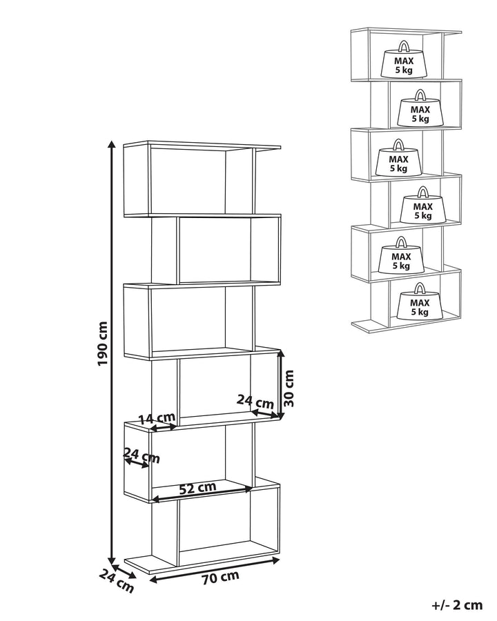Ezra 6 Tier Bookcase 190 cm Light Brown Valdosa