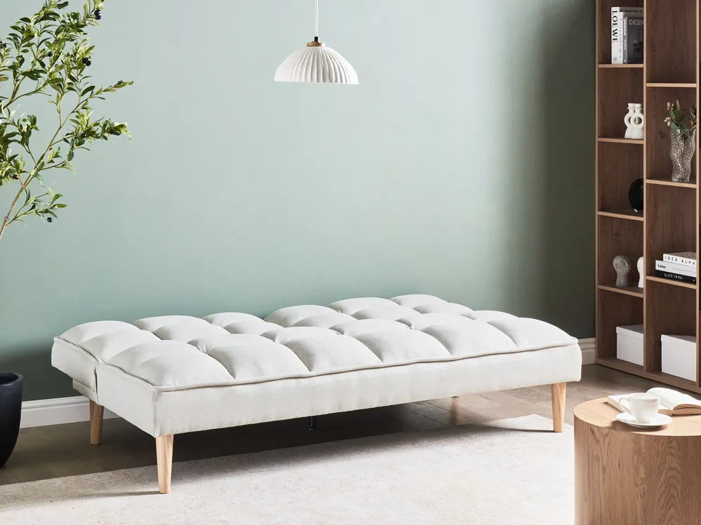 Sofa Bed 3 Seater Fabric Off-White Zineta