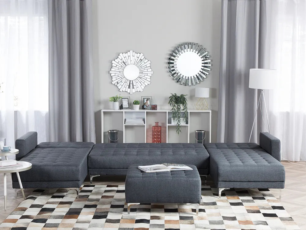Modular U-Shape Sofa Bed 5 Seater Fabric Dark Grey with Ottoman Denby