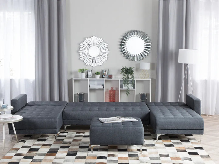 Modular U-Shape Sofa Bed 5 Seater Fabric Dark Grey with Ottoman Denby