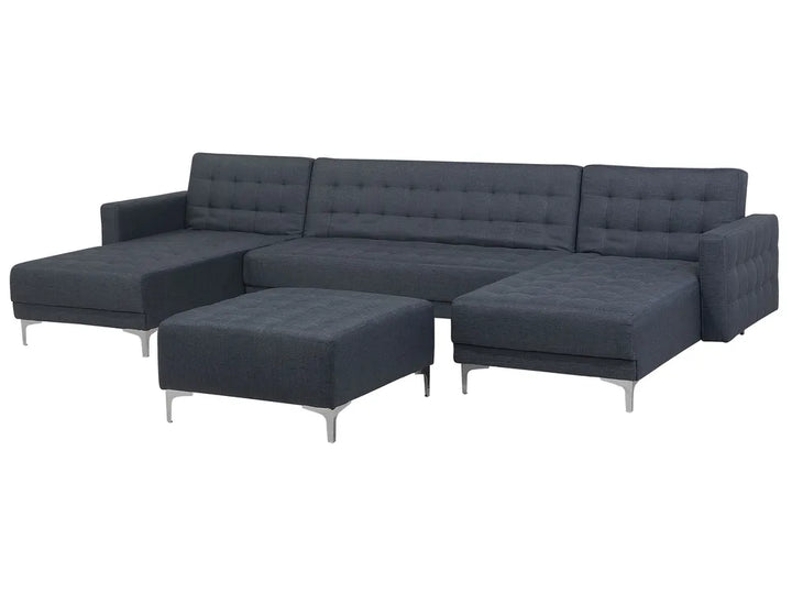 Modular U-Shape Sofa Bed 5 Seater Fabric Dark Grey with Ottoman Denby