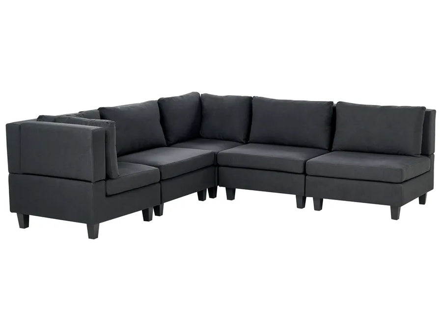 Black fabric modular corner sofa 5 seater right hand