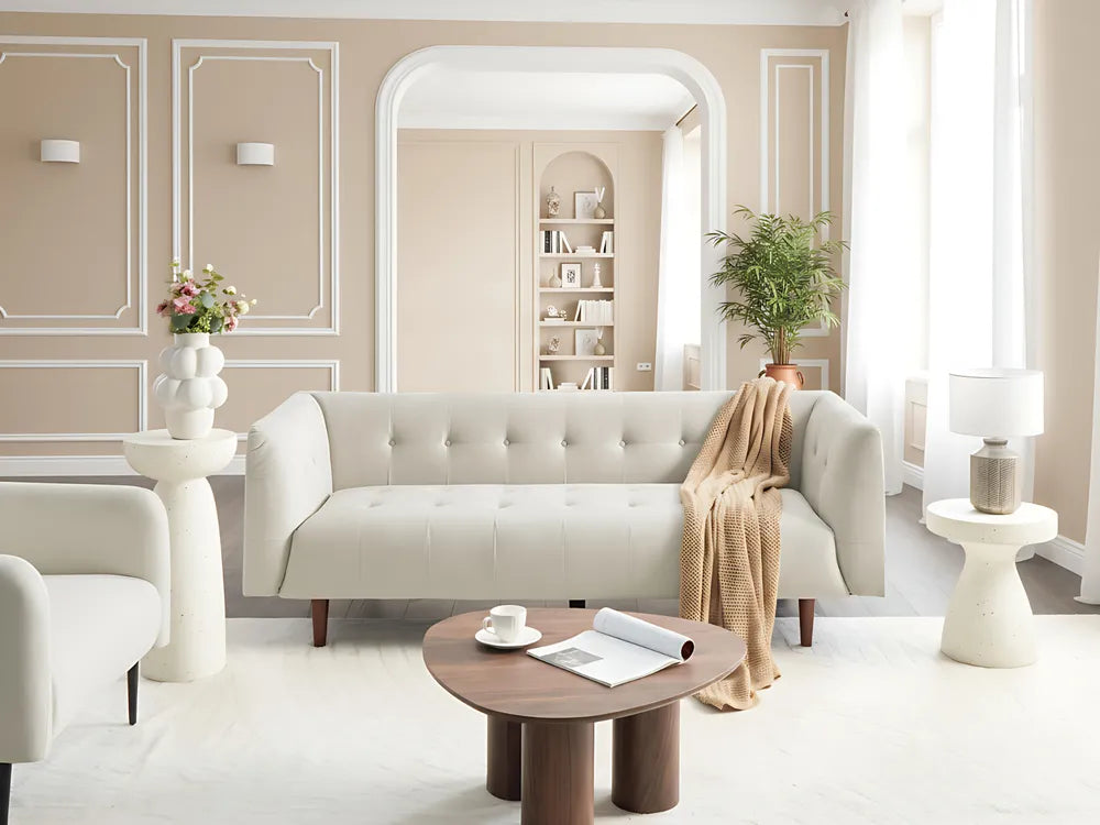 Sofa 3 Seater Fabric Light Beige Cilla