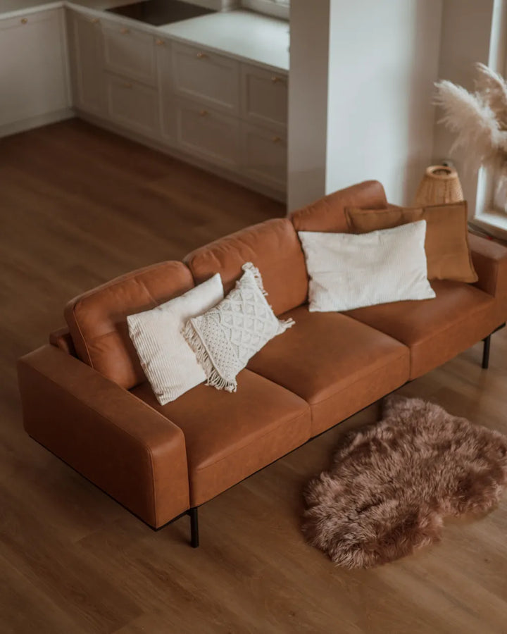 Sofa 3 Seater Faux Leather Brown Jarrow