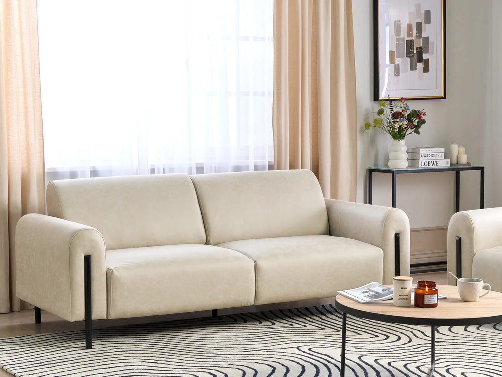 Annora beige fabric three seater sofa with soft upholstered seating