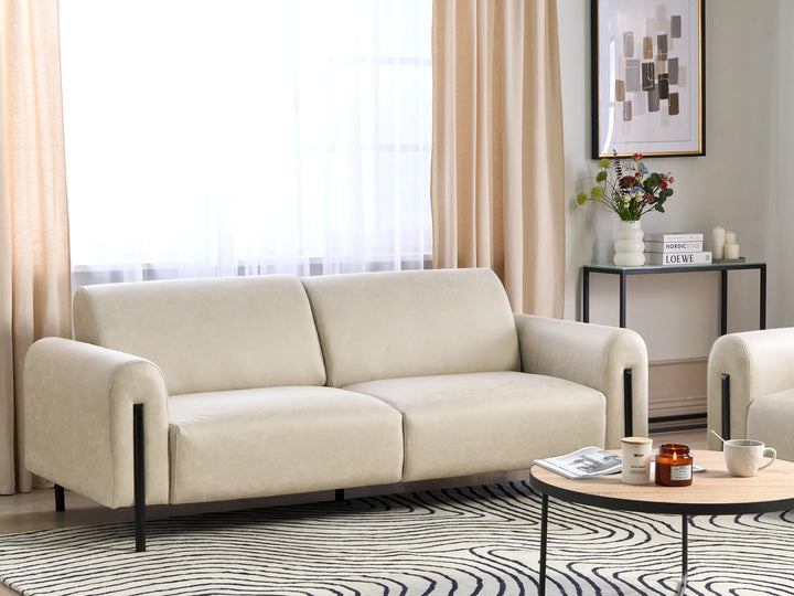 Annora beige fabric three seater sofa with soft upholstered seating