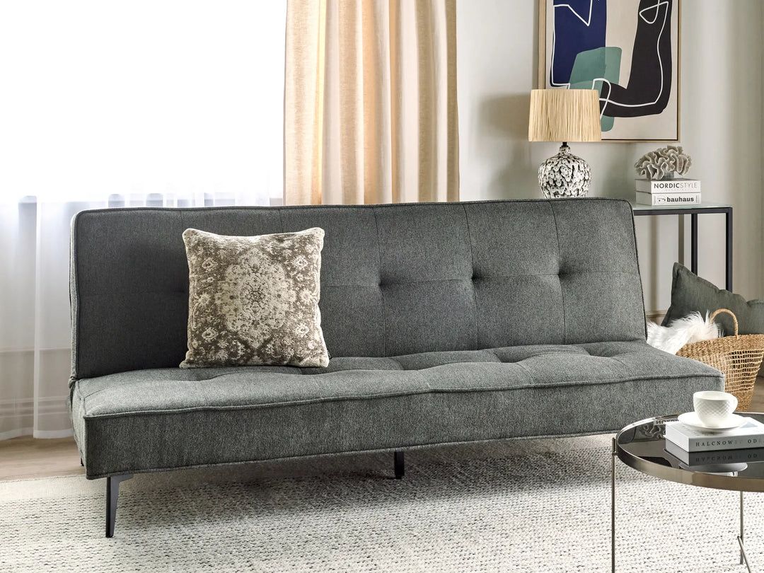 Dark grey fabric 3-seater sofa bed with minimalist design