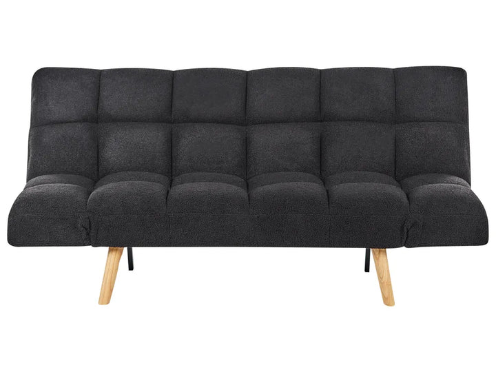 Black sofa bed with wooden legs on a white background