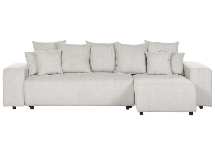 Light beige corduroy corner sofa bed 3 seater left hand