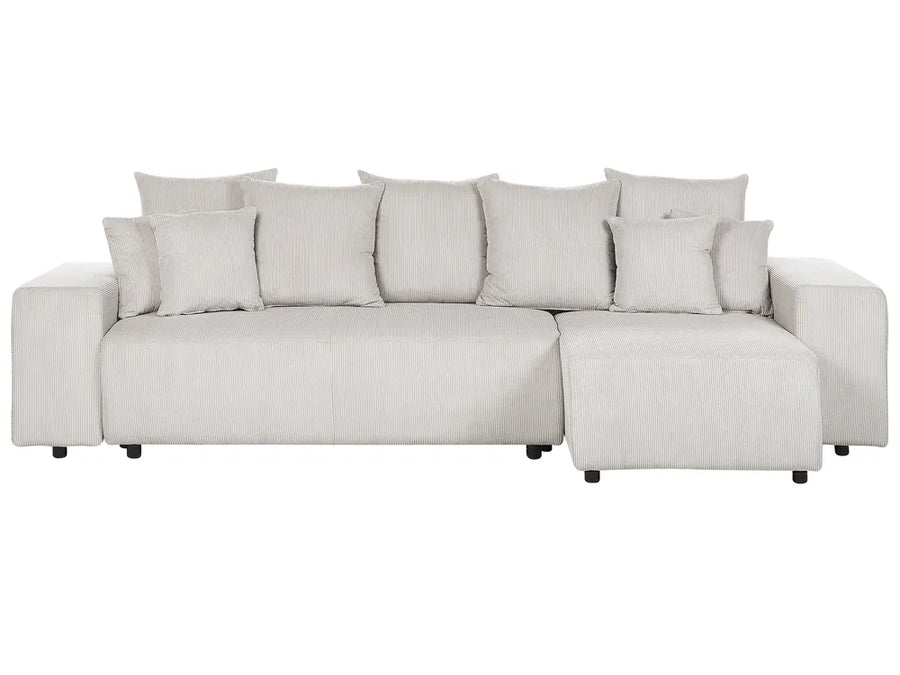 Light beige corduroy corner sofa bed 3 seater left hand