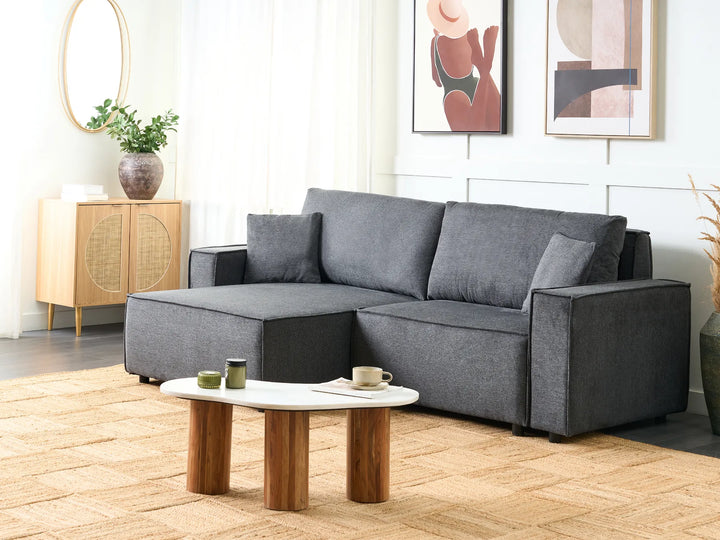 Right hand dark grey corner sofa bed with storage modern design