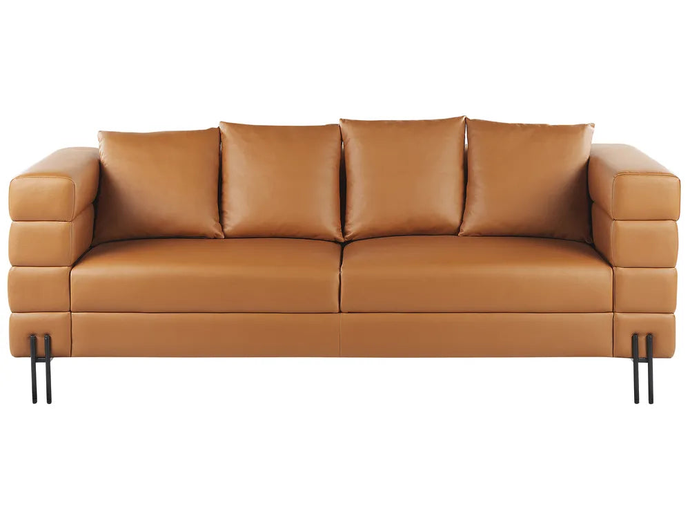 Brown faux leather 3-seater sofa with black legs