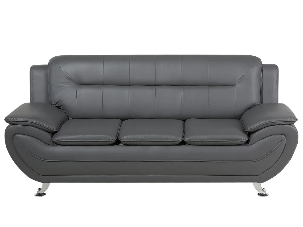 Grey faux leather 3-seater sofa with slim metal legs